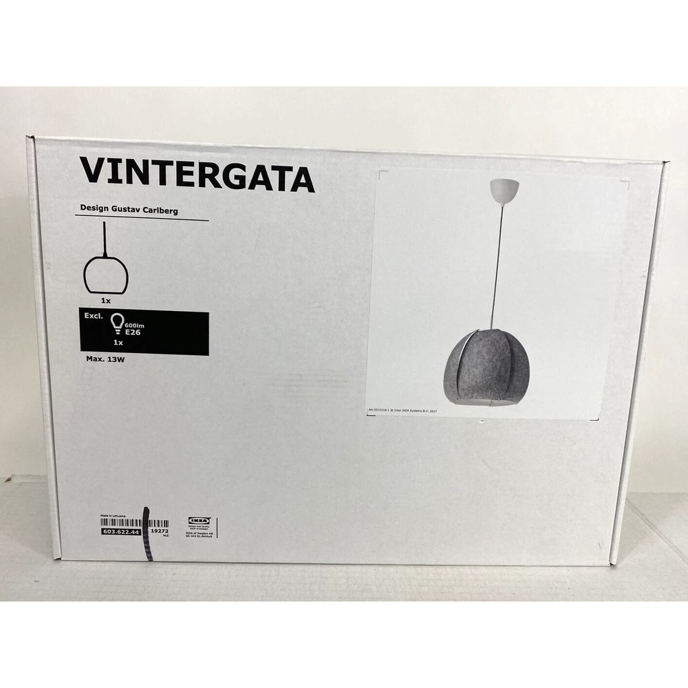 IKEA Vintergata Pendant Lamp Grey Felt Textile Shade 17" New  603.622.44